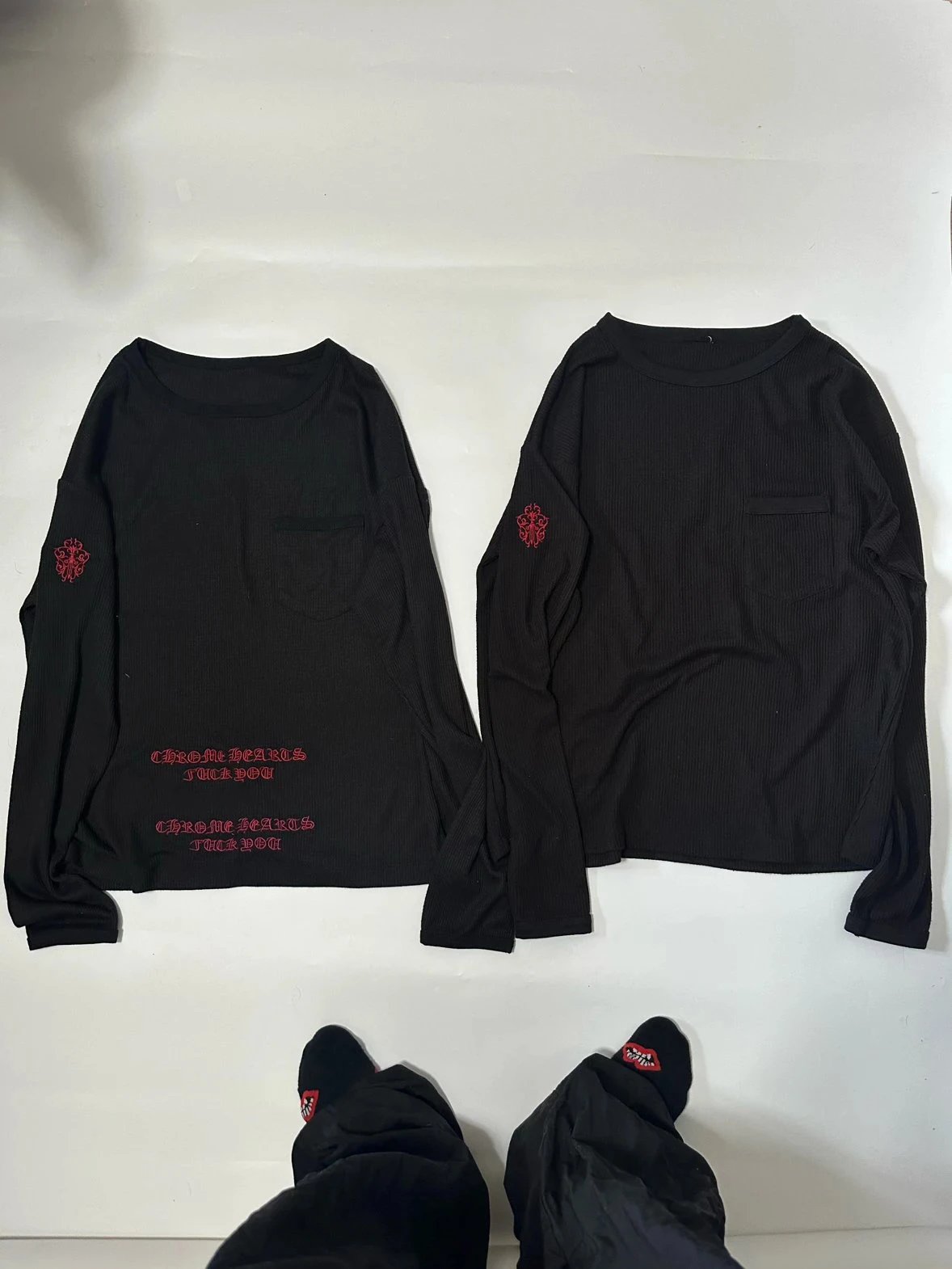 Half price discount! Self made CH Fuck You Sword Vine Embroidery Waffle Grid Long Sleeves Soft and Comfortable/Commuting Tool/Tagging