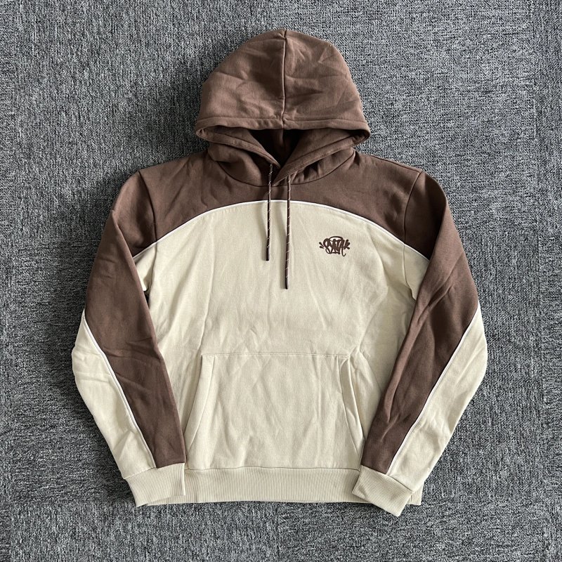cny  S-World Hoodie-Brown-Beige 棕色拼卡其嵌条卫衣 SY-26
