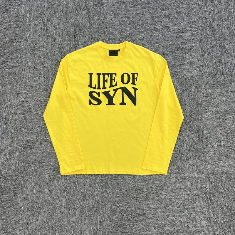 cny S-World LIFE OF SYN LS TEE-YELLOW 黑发泡印花 黄面料长袖T恤 SY-56