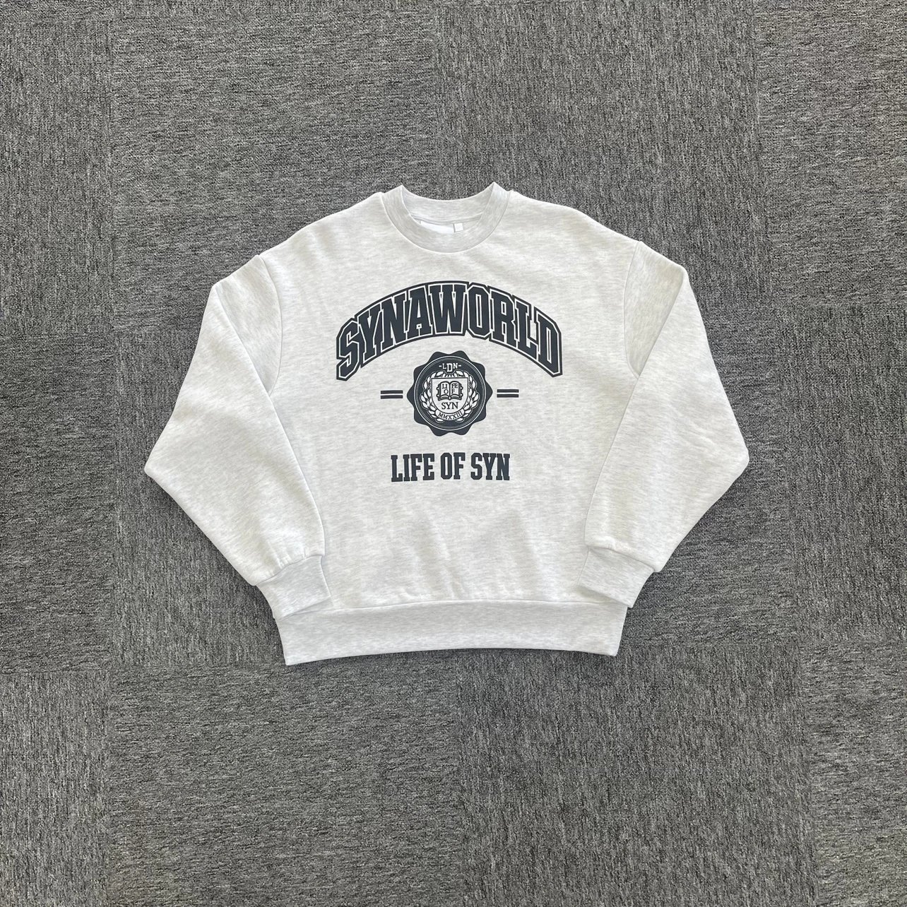 Grey Crewneck Sweatshirt with Black Print SY-114