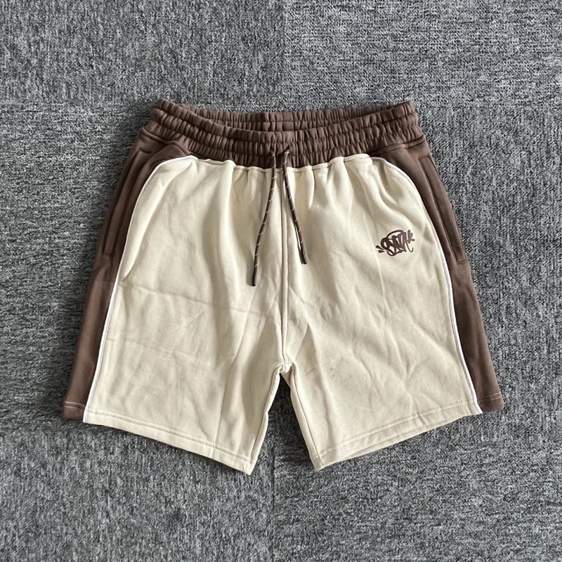 cny S-World Short-Brown-Beige 棕色拼卡其嵌条短裤 SY-27