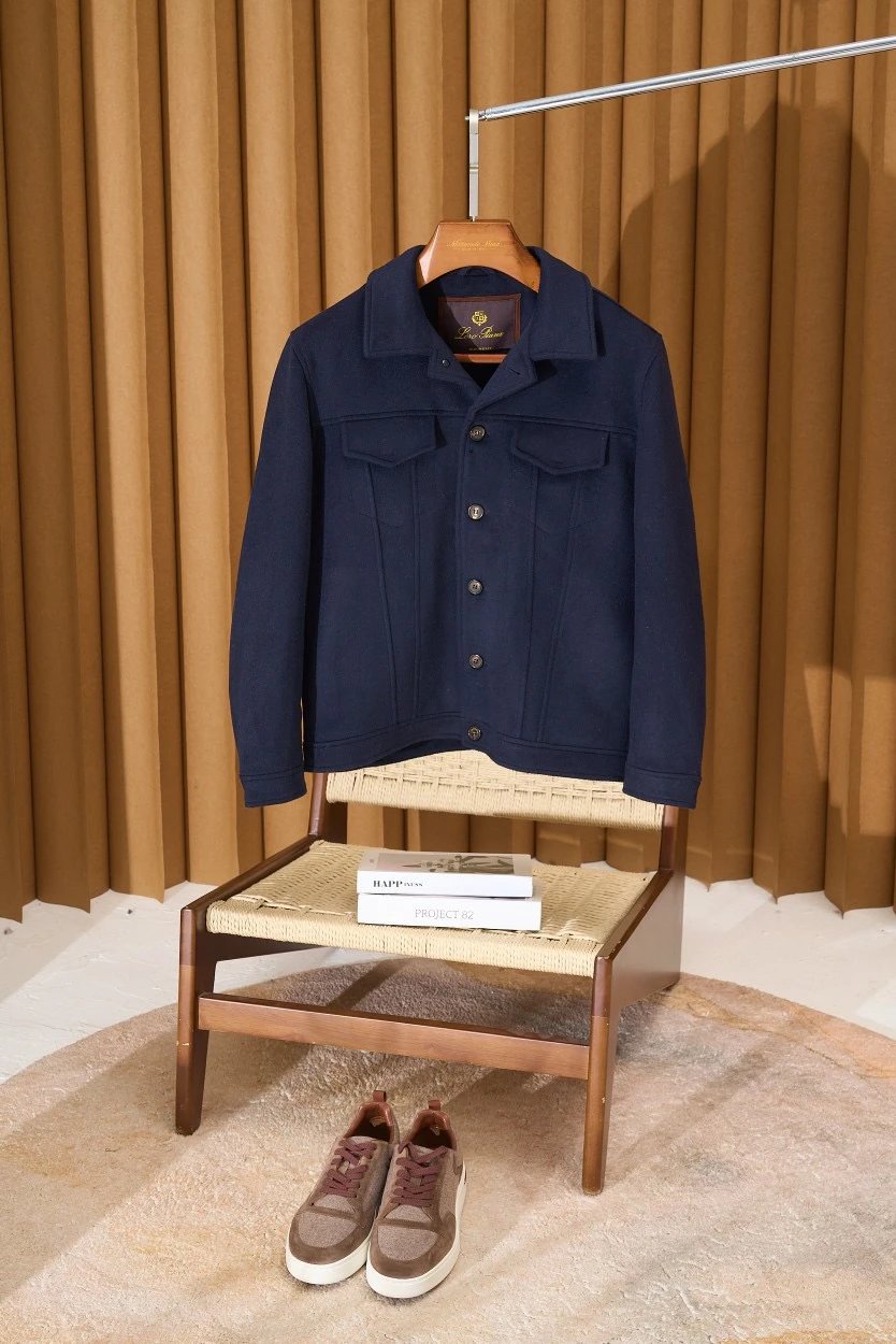 Men's Casual Solid Stand-Collar Wool-Blend Jacket with Two Chest Pockets | Loro Piana, Spring/Fall