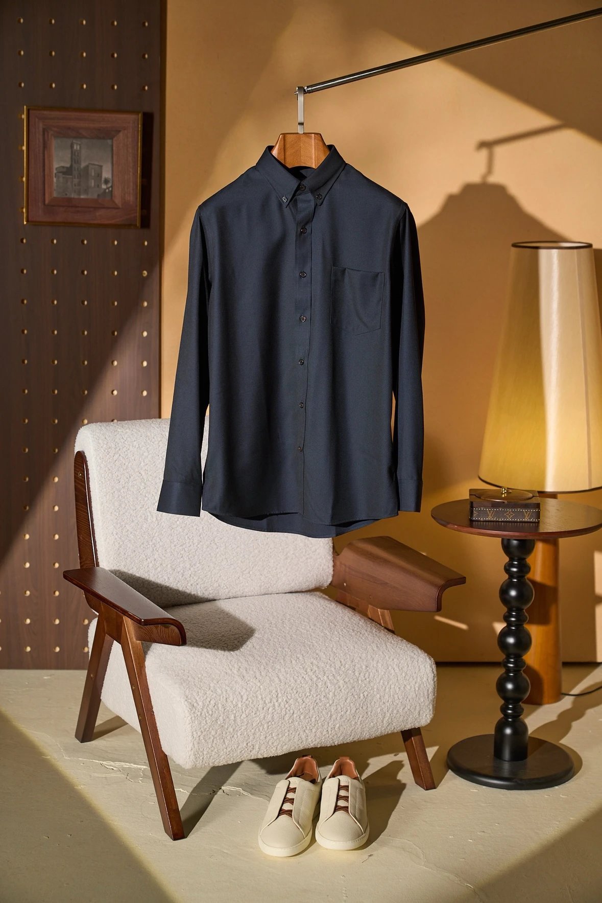 Old Money Italian Style Casual Fashion Versatile Wool Fabric Turn-Down Collar Men's Long Sleeve Shirt