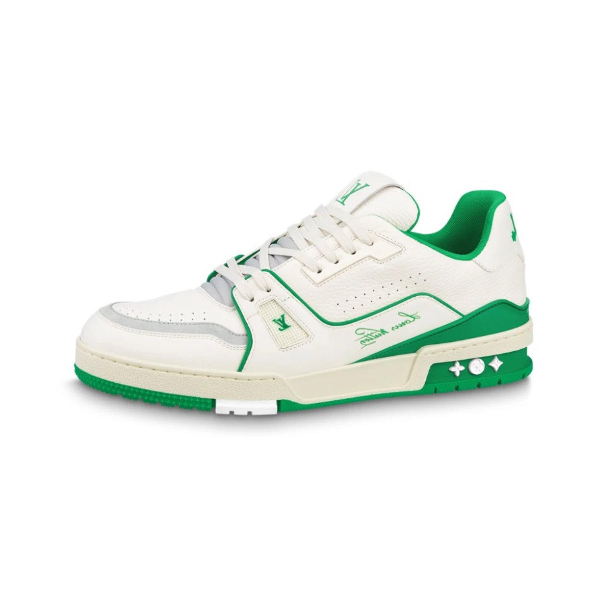 white and green stitched