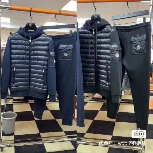 针织拼接连帽羽绒运动户外卫衣外套套装码标齐全可扫码 - 134473