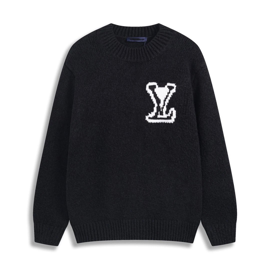 Louis Vuitton Brown Crewneck Knit Sweater with LV Logo Patch