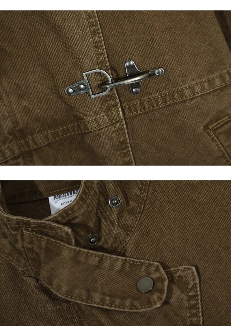 Design Duffle Jacket Brown Canvas Outerwear - 12