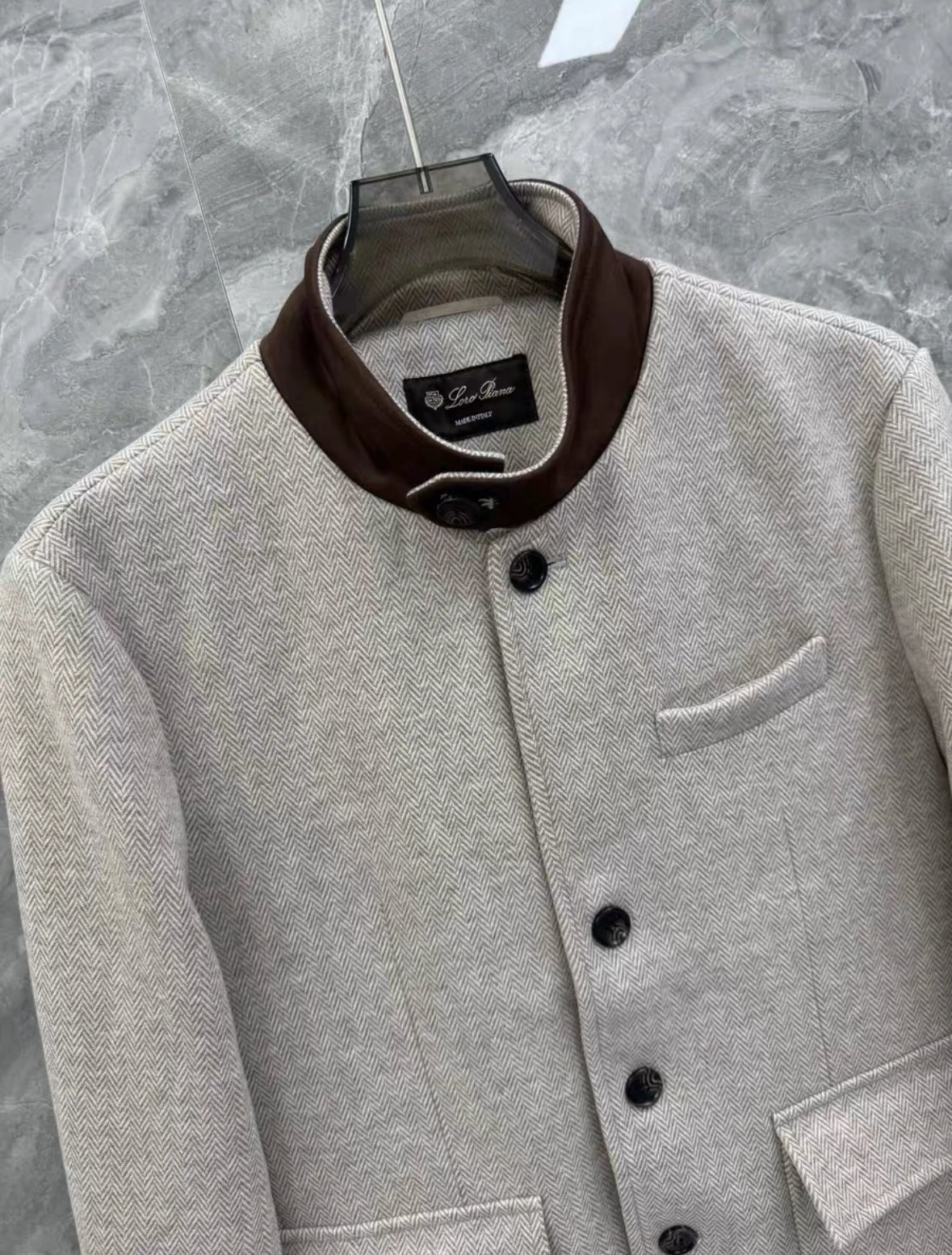 Design Mandarin Collar Wool Blazer Beige Outerwear - 8