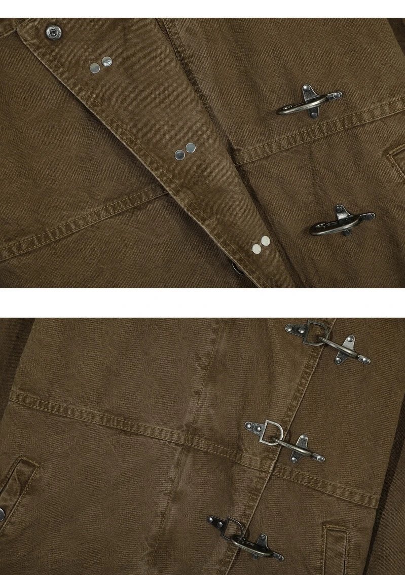Design Duffle Jacket Brown Canvas Outerwear - 9