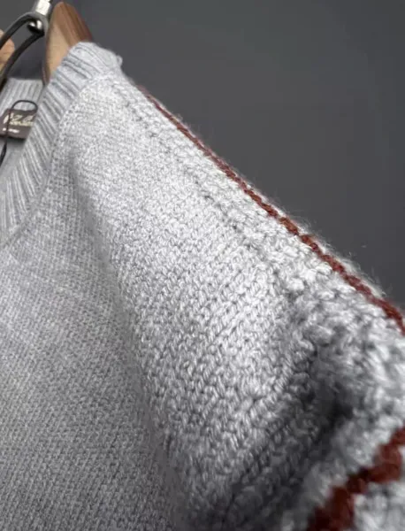 Design Ribbed Detail Crewneck Beige Sweater - 26