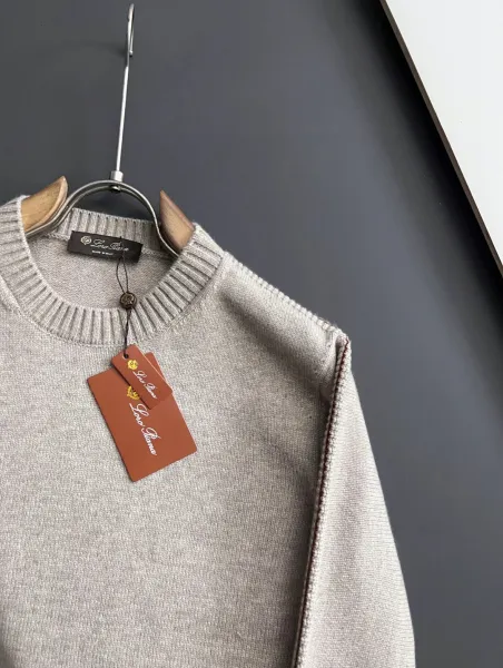 Design Ribbed Detail Crewneck Beige Sweater - 17