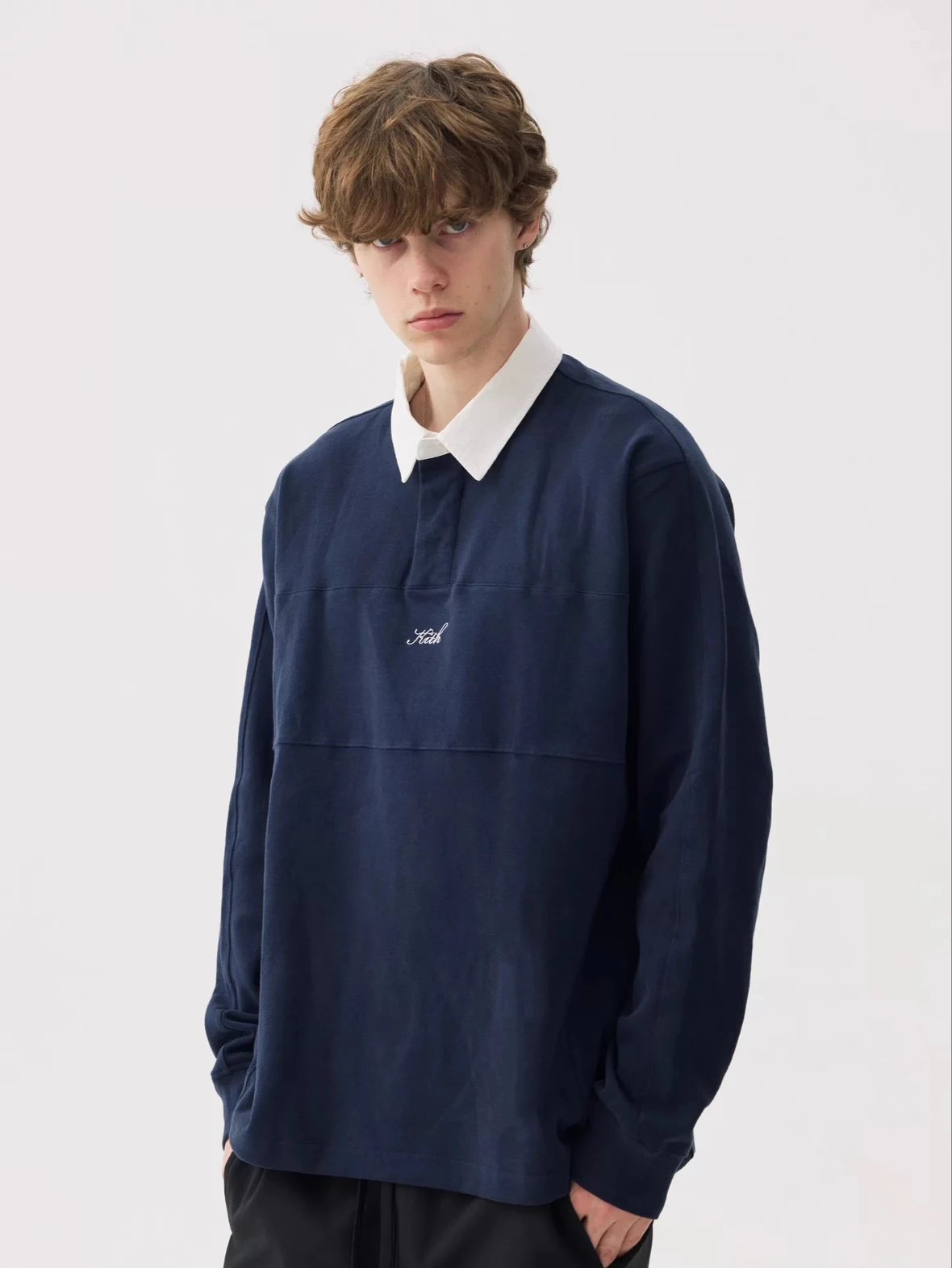 Kith Rugby Shirt Black with White Collar - 10