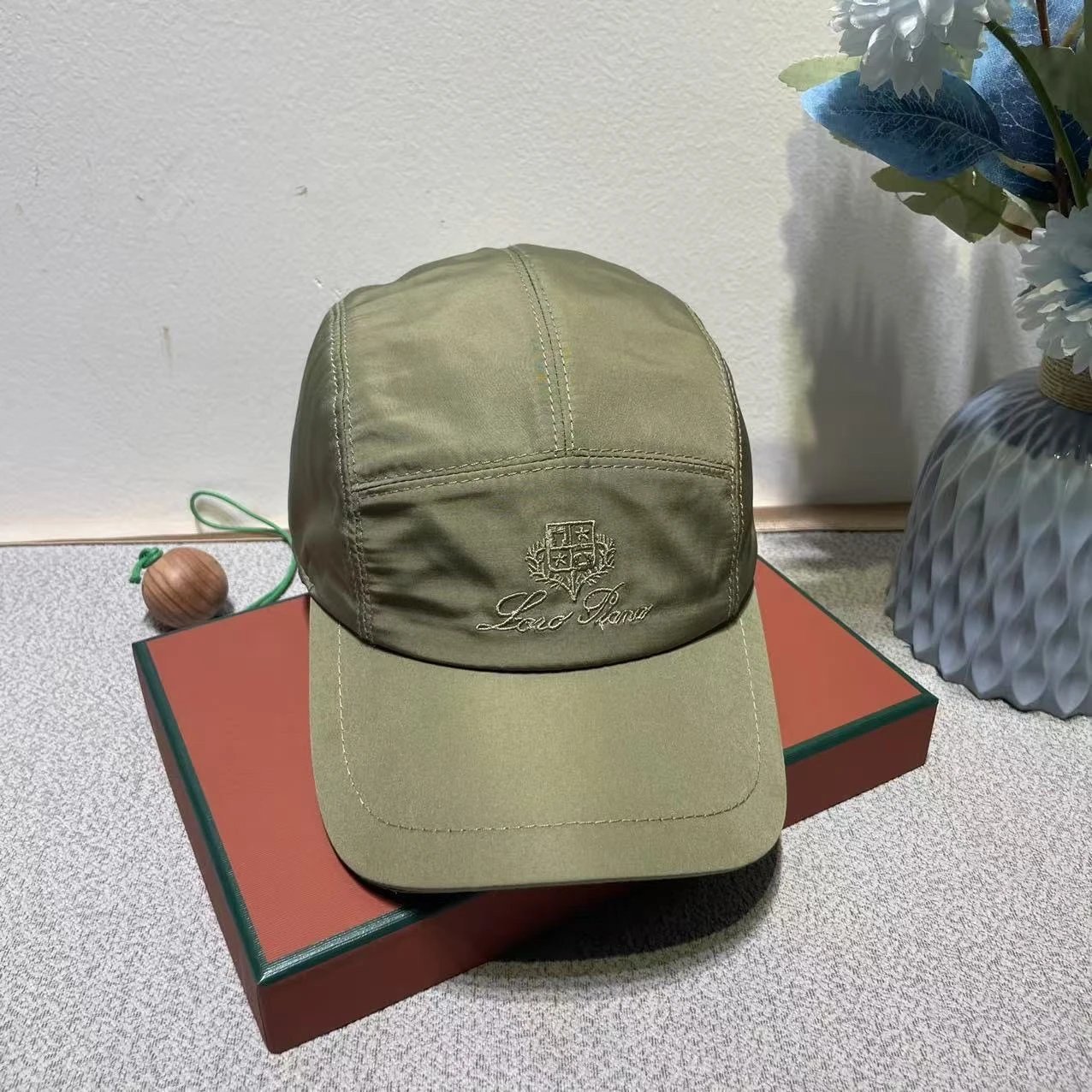 Loro Piana Five-Panel Cap Army Green Hat - 1