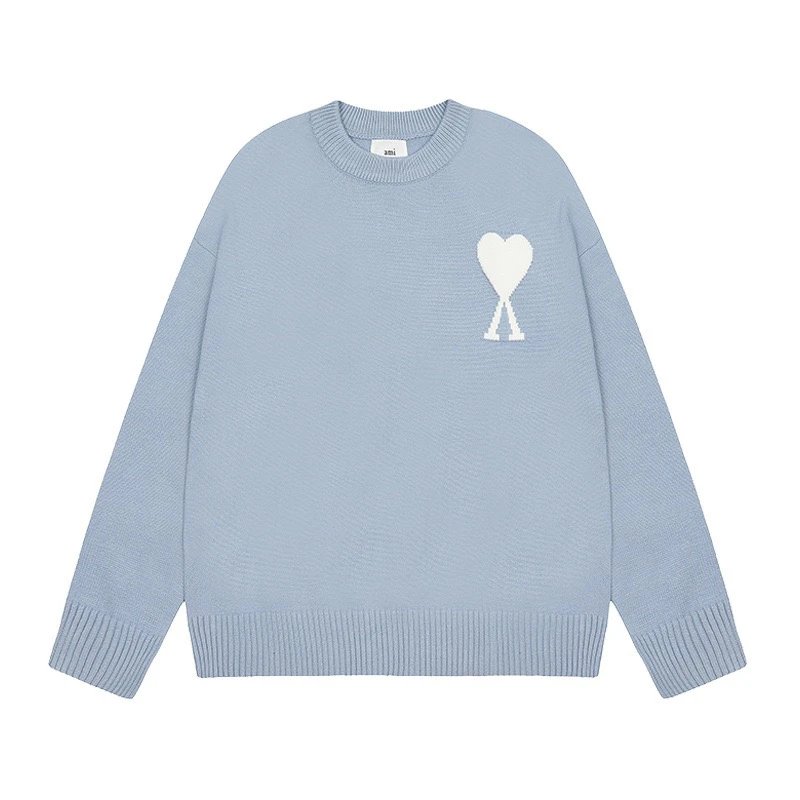 Ami Paris Heart Logo Knit Sweater Light Blue - 11