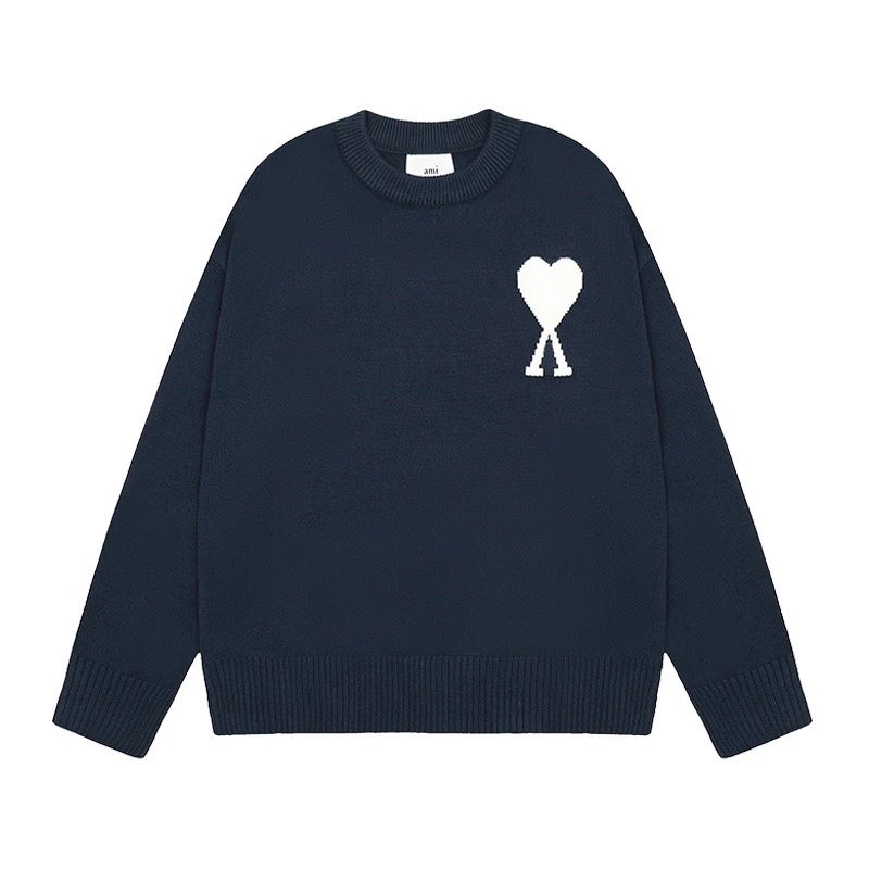 Ami Paris Heart Logo Knit Sweater Light Blue - 18