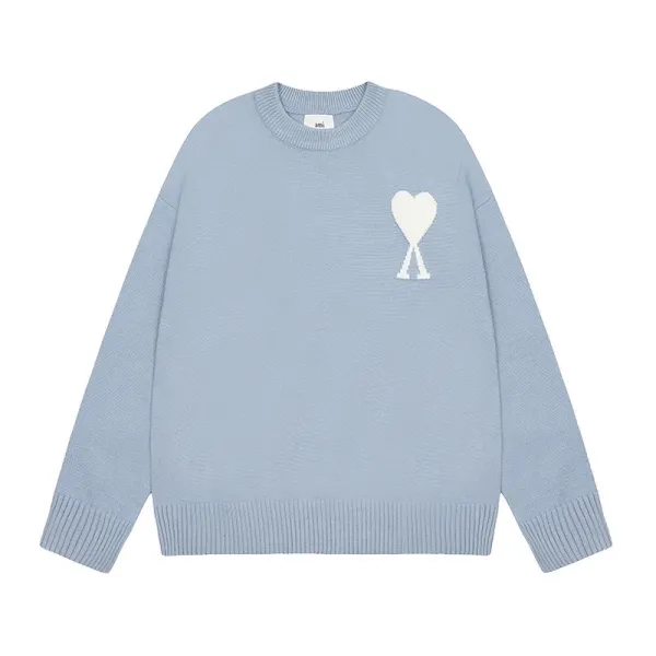 Ami Paris Heart Logo Knit Sweater Light Blue - 1