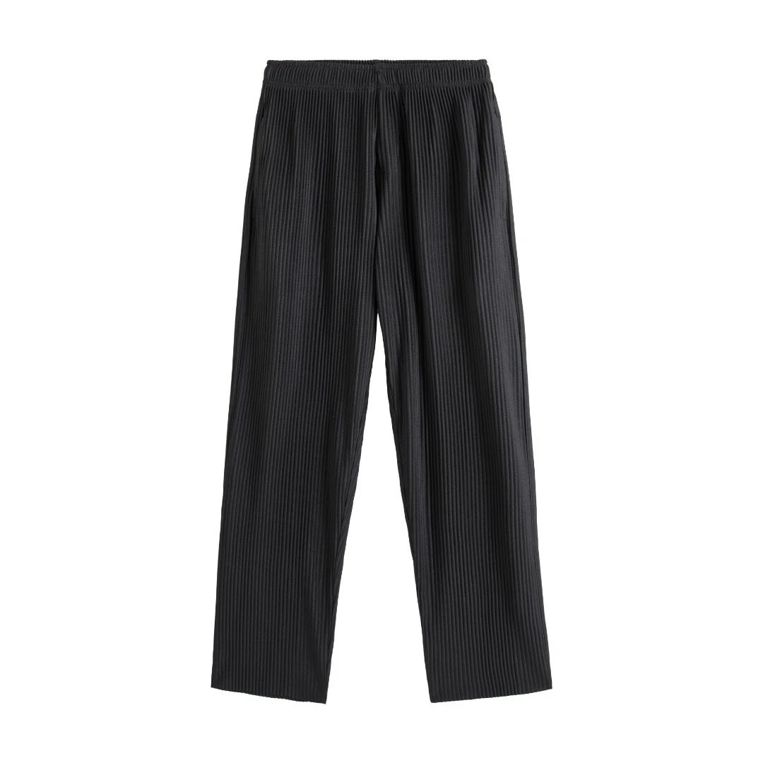 Design Pleated Wide-Leg Pants Charcoal Gray - 7