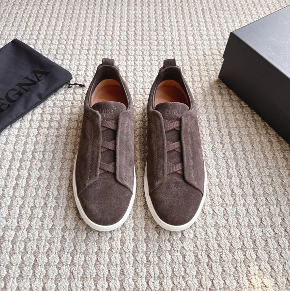 Zegna Oasi Suede Slip-On Sneakers Brown - 1