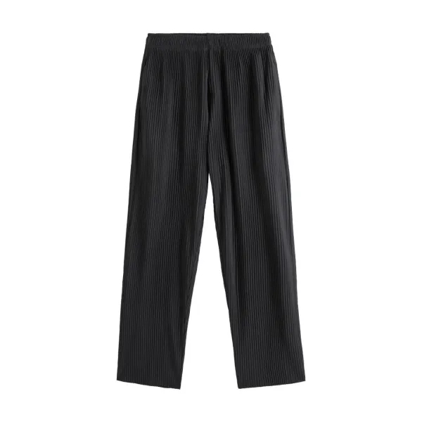 Pleated Wide-Leg Pants Black and Gray - 2