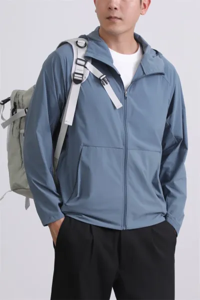Design Lightweight Hooded Windbreaker Jacket in Slate Blue - 9