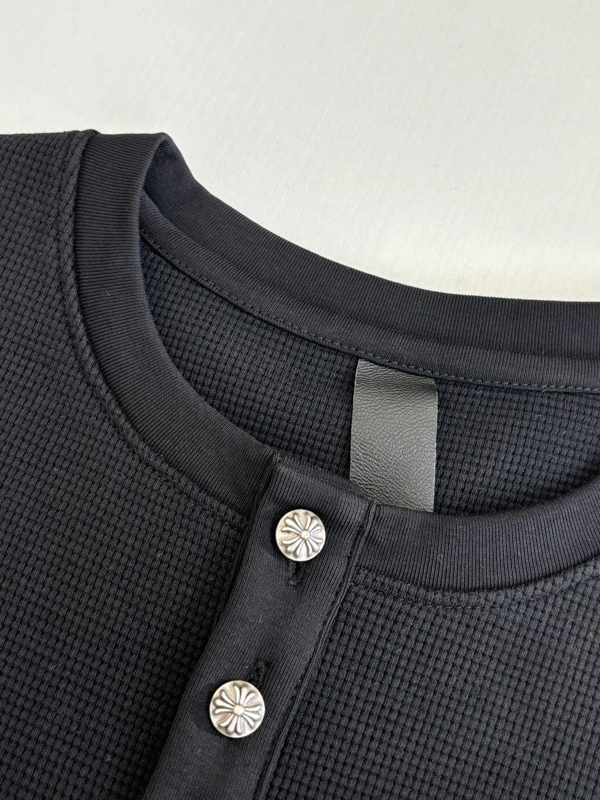 Saint Laurent Cross-Embroidered Thermal Henley Top Black - 12