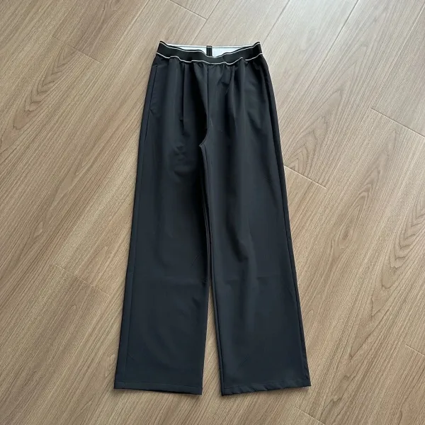 Design Wide-Leg Pants with Contrast Waistband Black Pants - 1