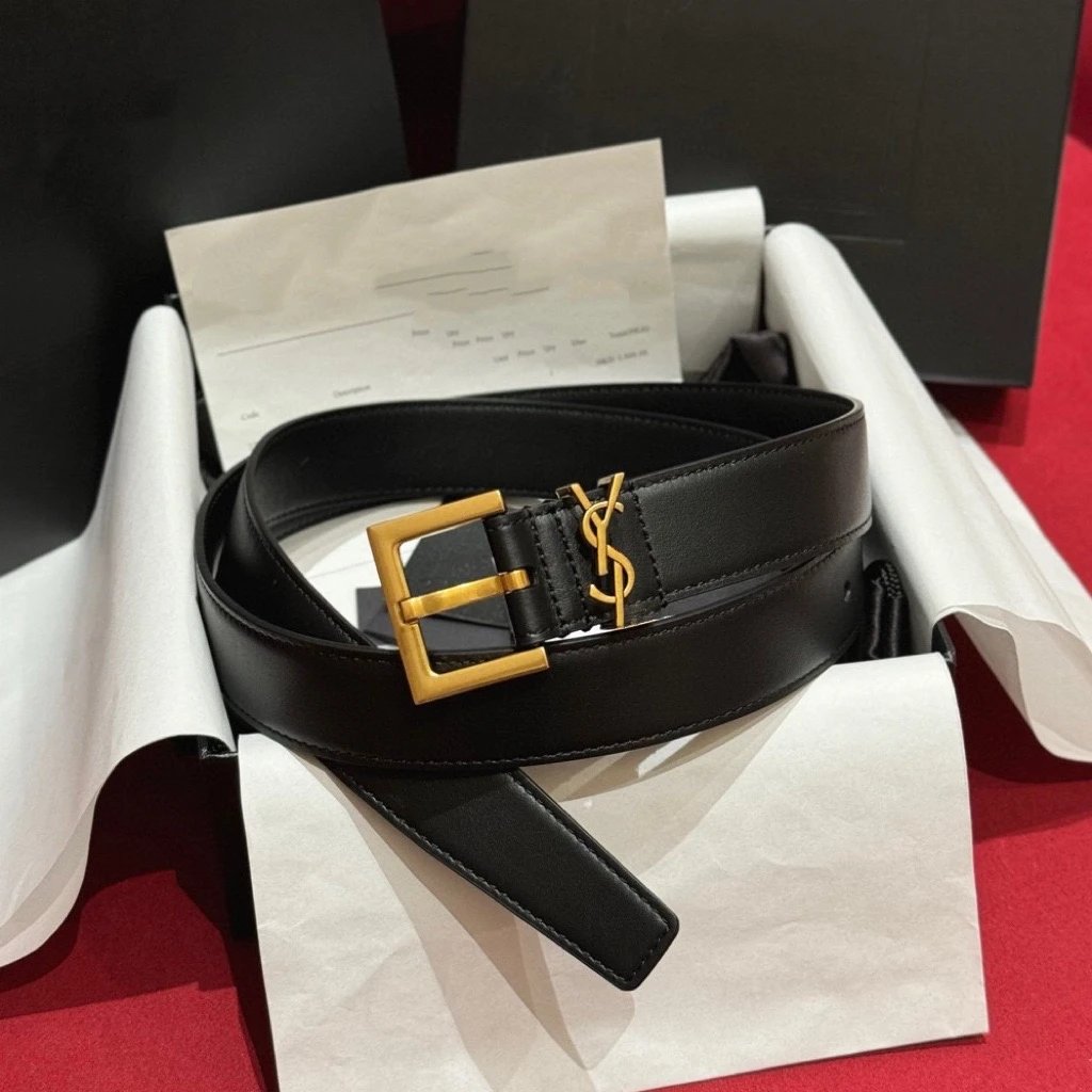 Saint Laurent Monogram Belt Tan Leather 2cm and 3cm Width Belts - 3