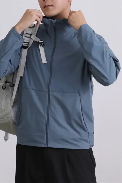 Design Lightweight Hooded Windbreaker Jacket in Slate Blue - 10
