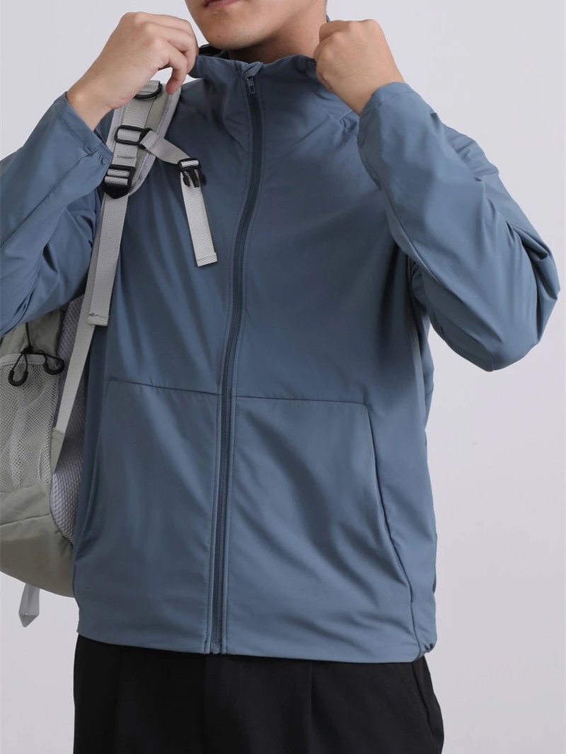 Design Lightweight Hooded Windbreaker Jacket in Slate Blue - 11