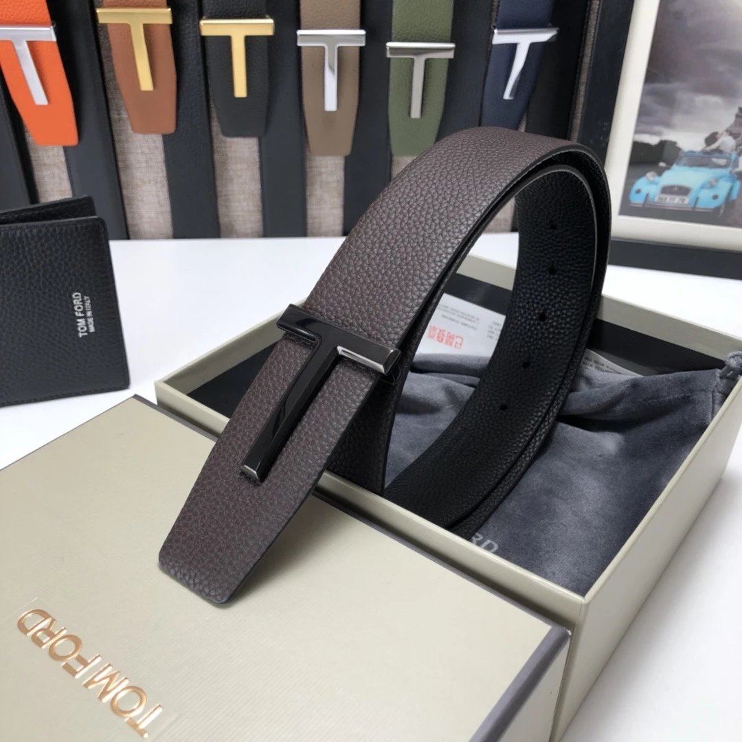 Tom Ford T Icon Reversible Belt Grained Leather Brown