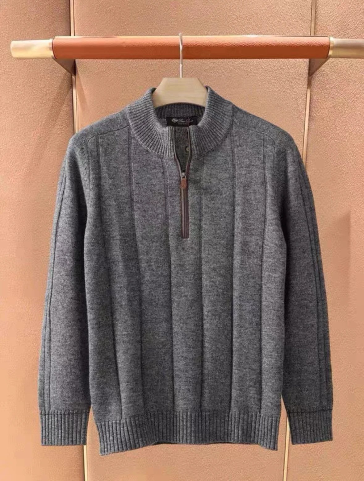 Design Half-Zip Ribbed Knit Sweater Charcoal Gray - 5