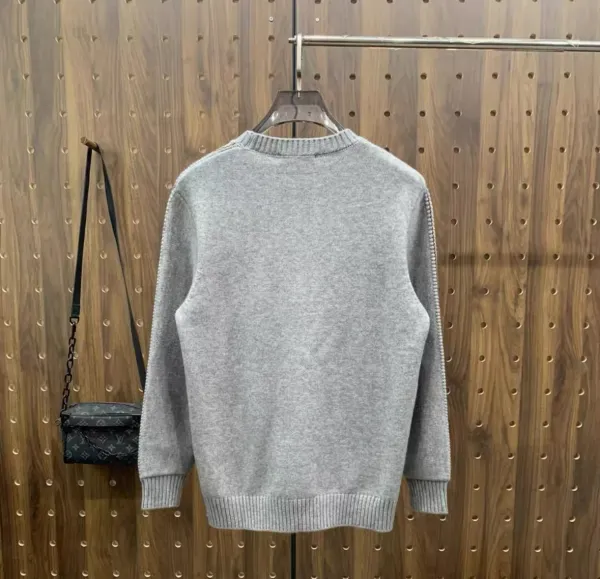 Design Ribbed Detail Crewneck Beige Sweater - 7