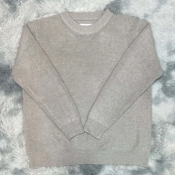Design Ribbed Knit Crewneck Sweater Beige - 1