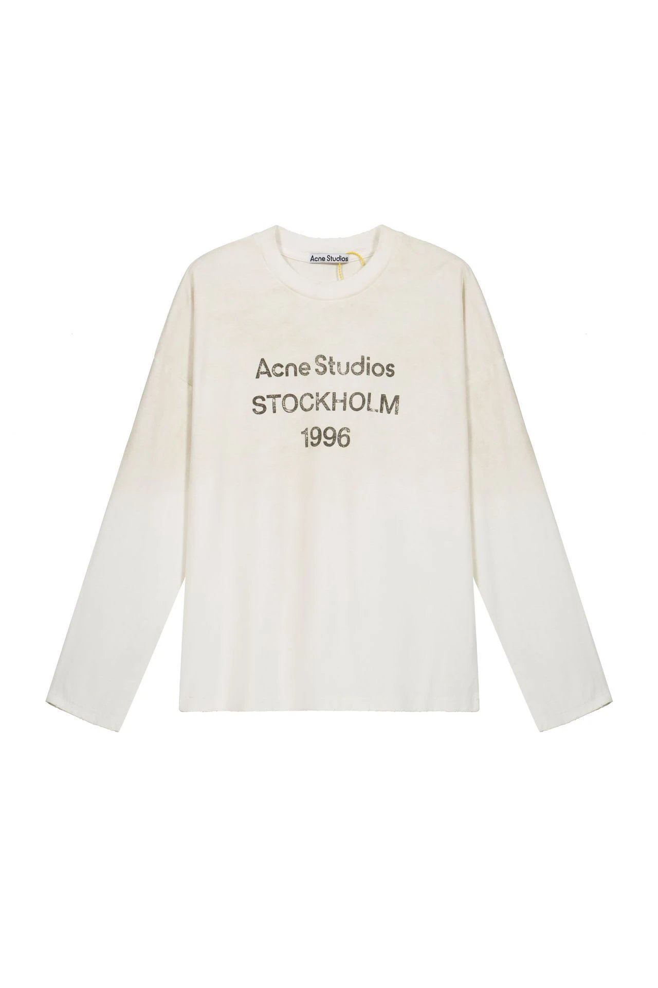 Vintage Washed Distressed AC Logo Letter Print 1996 Double-Layer Pure Cotton Long Sleeve T-Shirt for Men and Women