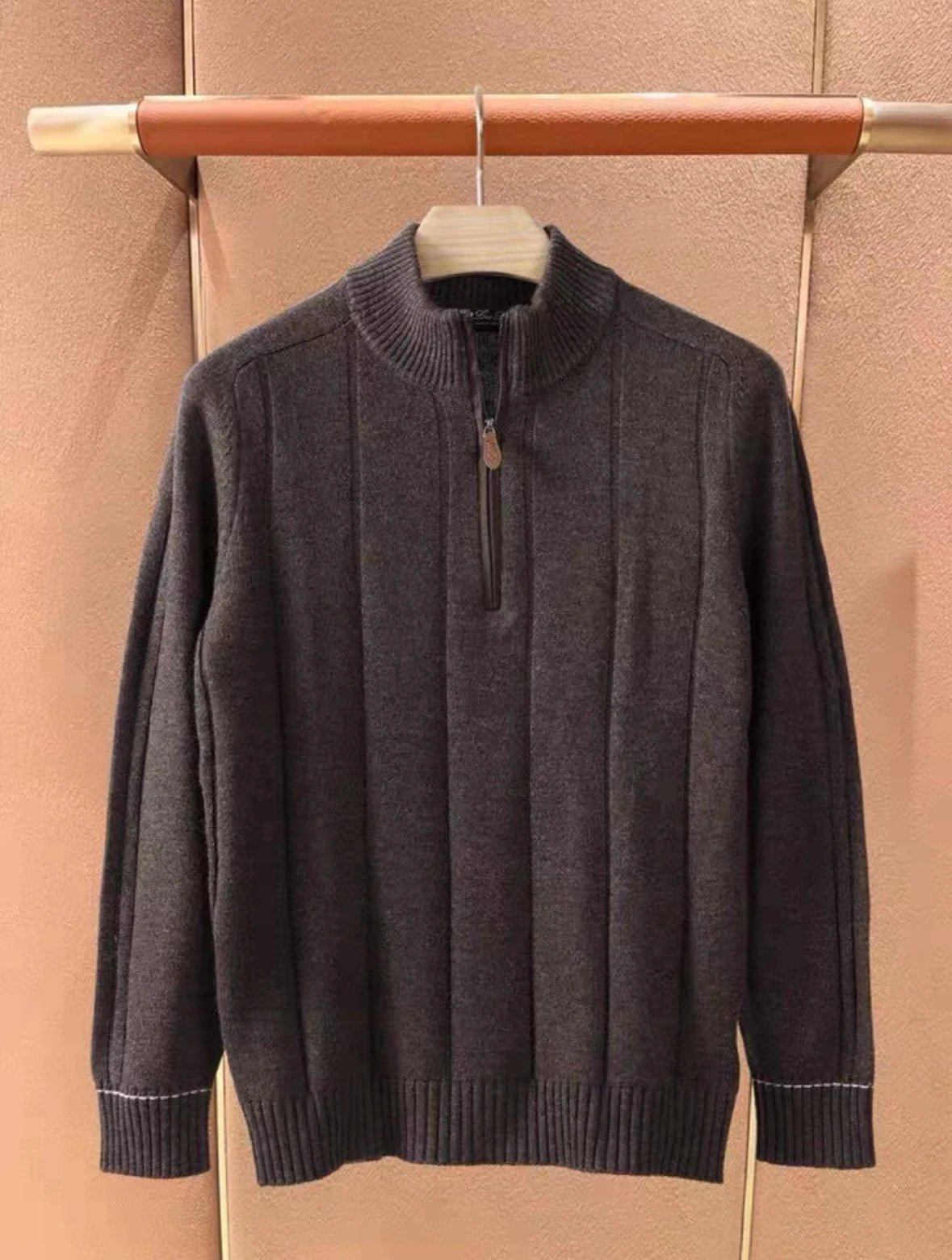 Design Half-Zip Ribbed Knit Sweater Charcoal Gray - 7