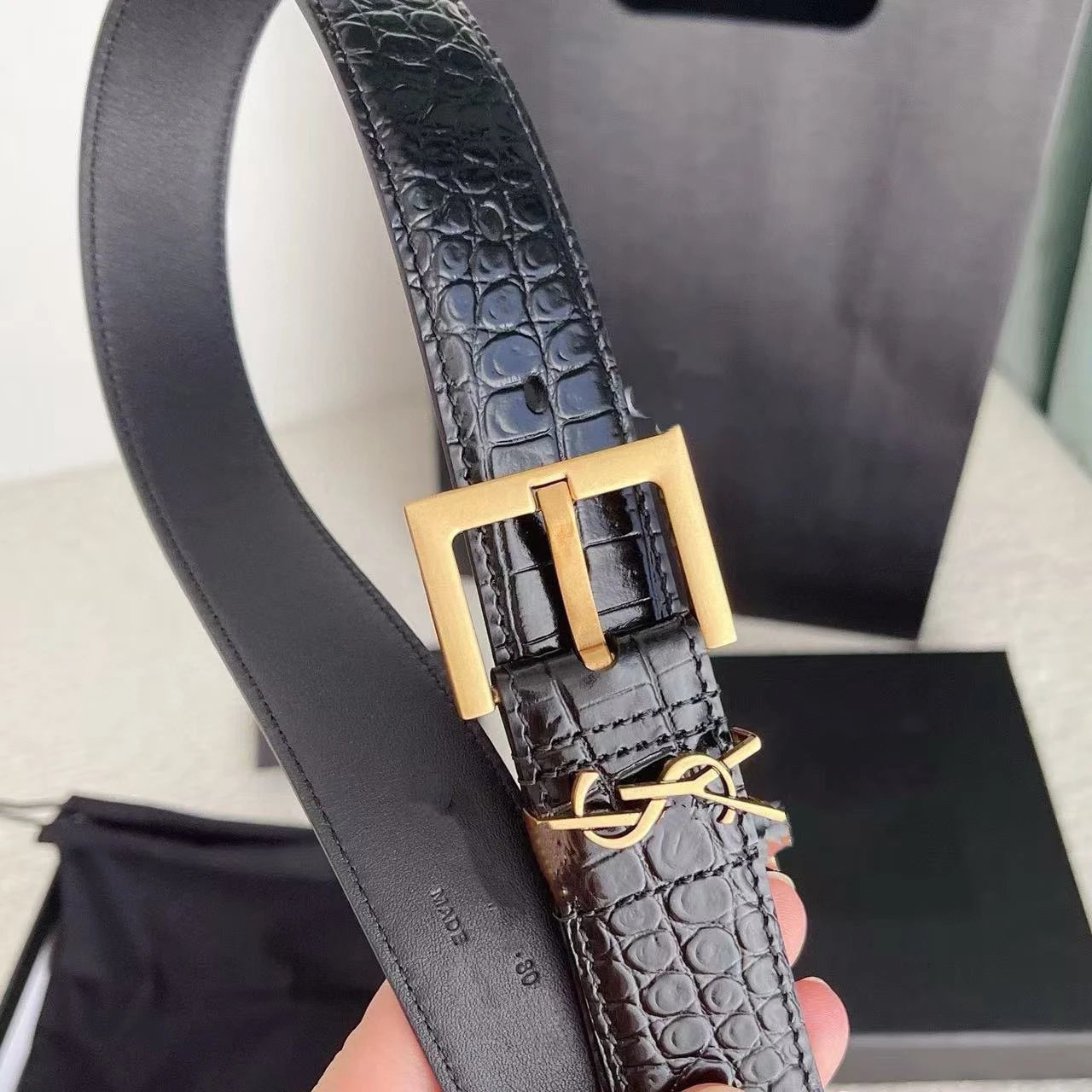 Saint Laurent Monogram Belt Tan Leather 2cm and 3cm Width Belts - 14