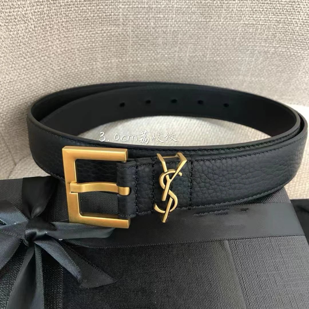 Saint Laurent Monogram Belt Tan Leather 2cm and 3cm Width Belts - 11
