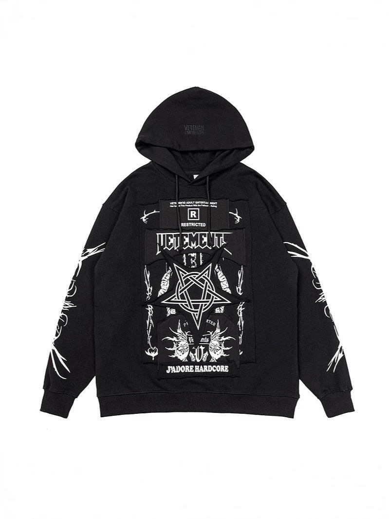 VTM looped fabric hooded high street new autumn and winter printed Sanskrit men's and women's loose couple hoodie