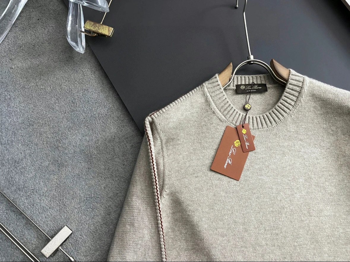 Design Ribbed Detail Crewneck Beige Sweater - 18