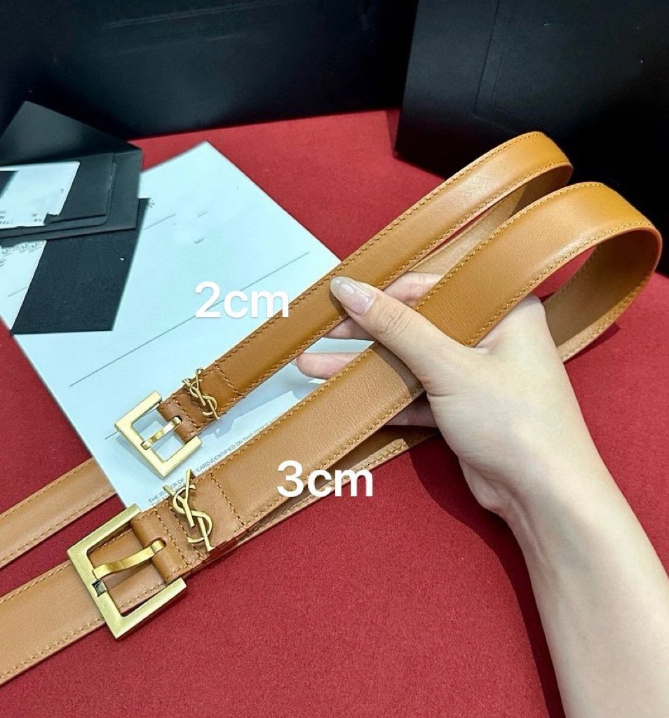 Saint Laurent Monogram Belt Tan Leather 2cm and 3cm Width Belts - 8