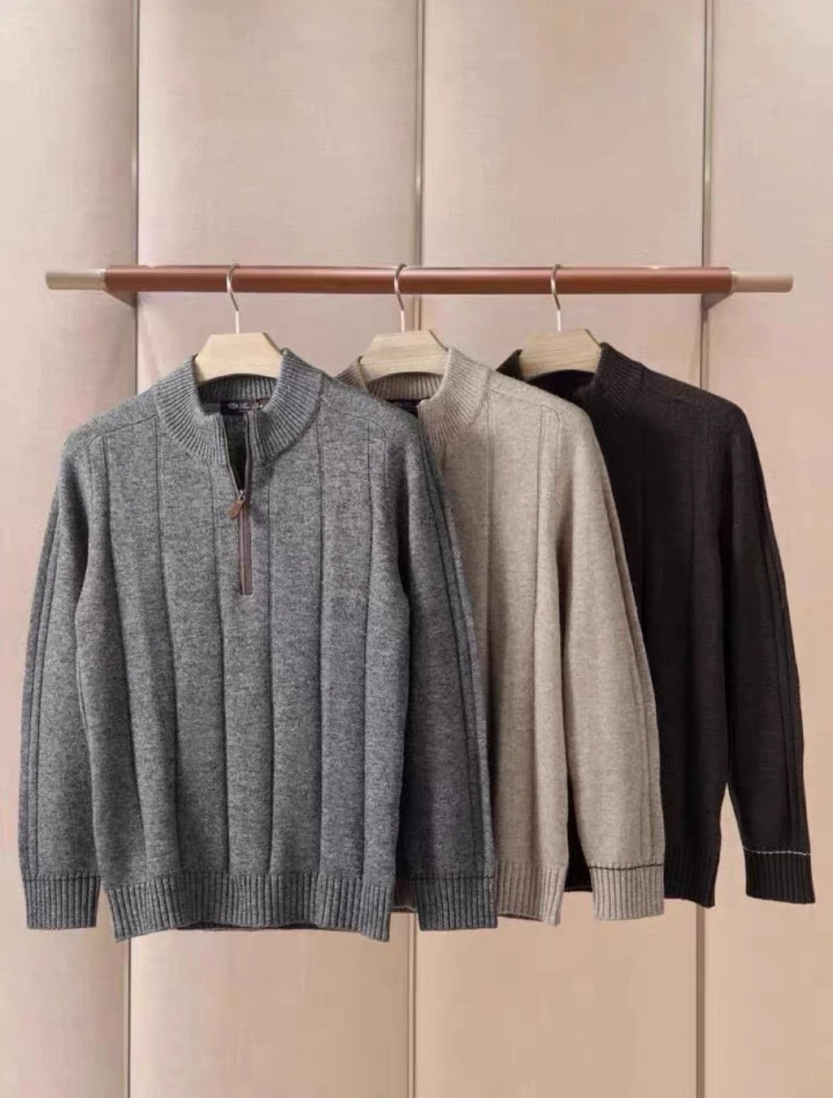 Design Half-Zip Ribbed Knit Sweater Charcoal Gray - 4