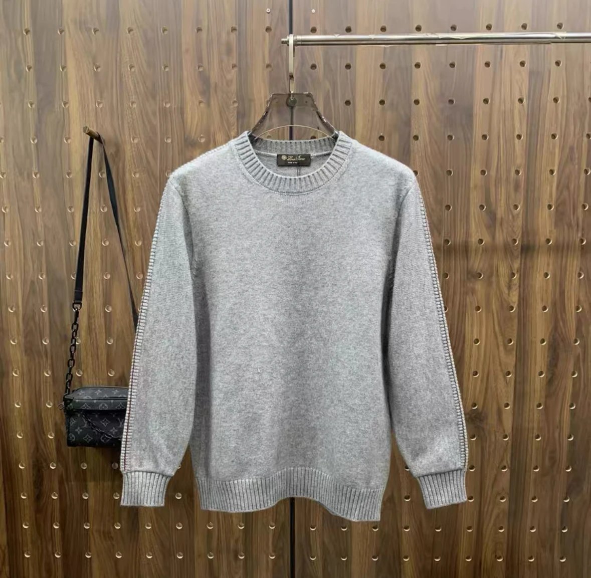 Design Ribbed Detail Crewneck Beige Sweater - 6