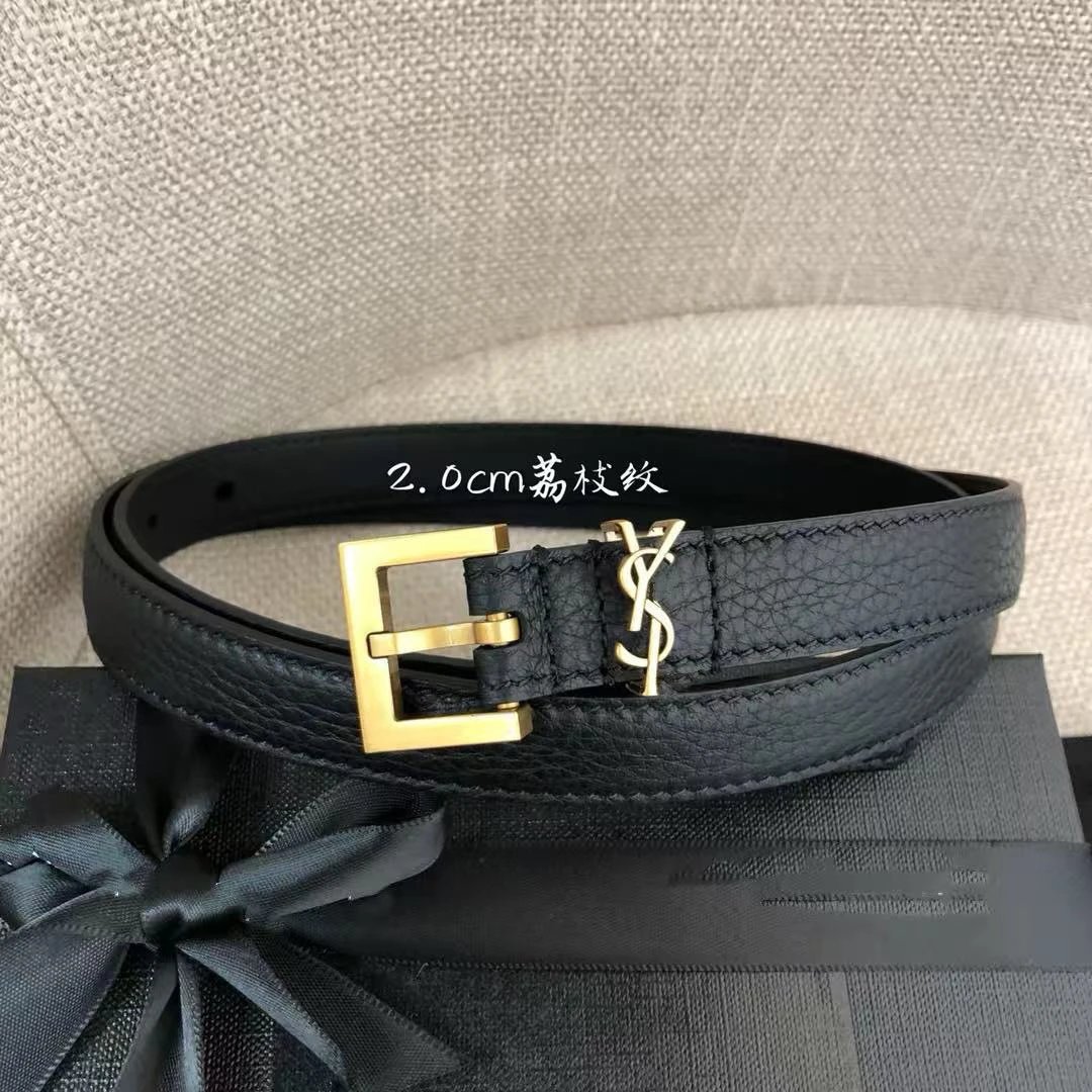 Saint Laurent Monogram Belt Tan Leather 2cm and 3cm Width Belts - 13