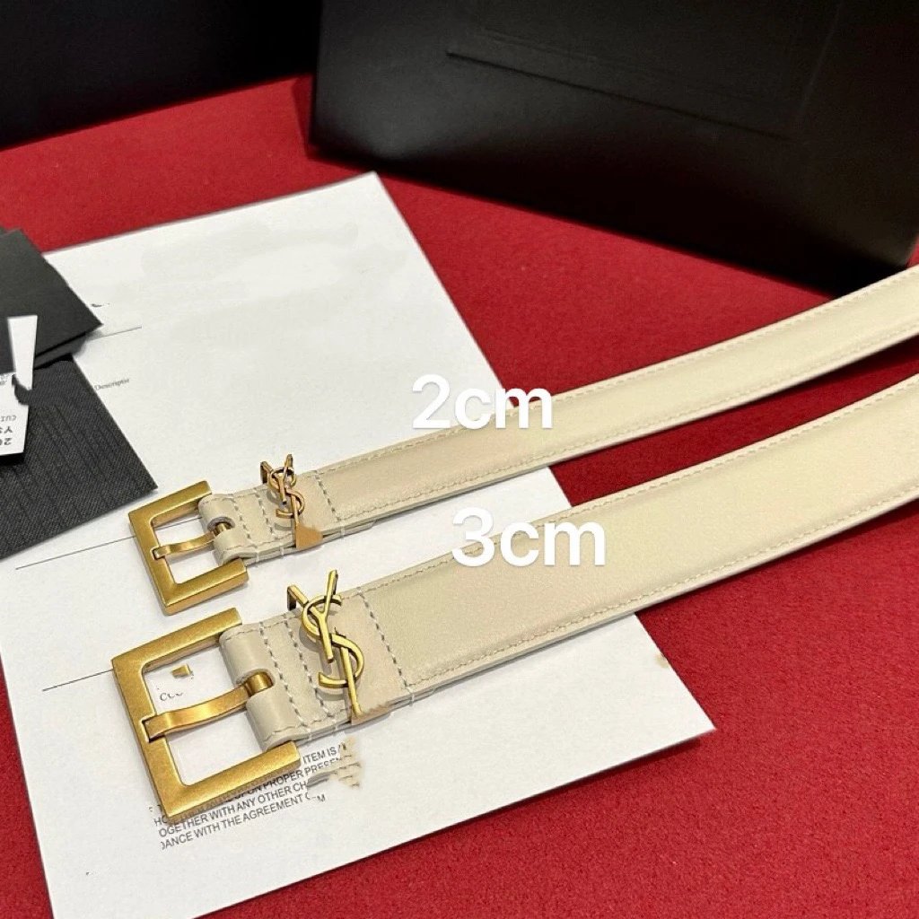 Saint Laurent Monogram Belt Tan Leather 2cm and 3cm Width Belts - 7