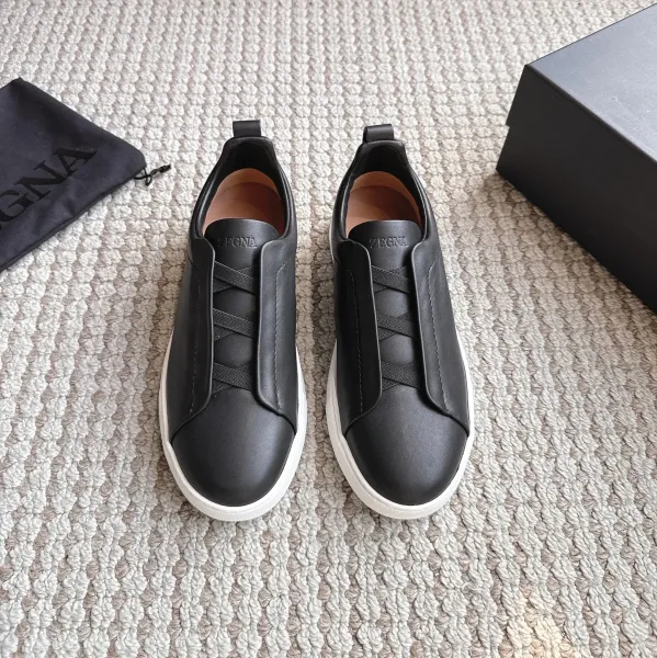 Zegna Oasi Slip-On Black Leather Sneakers - 1