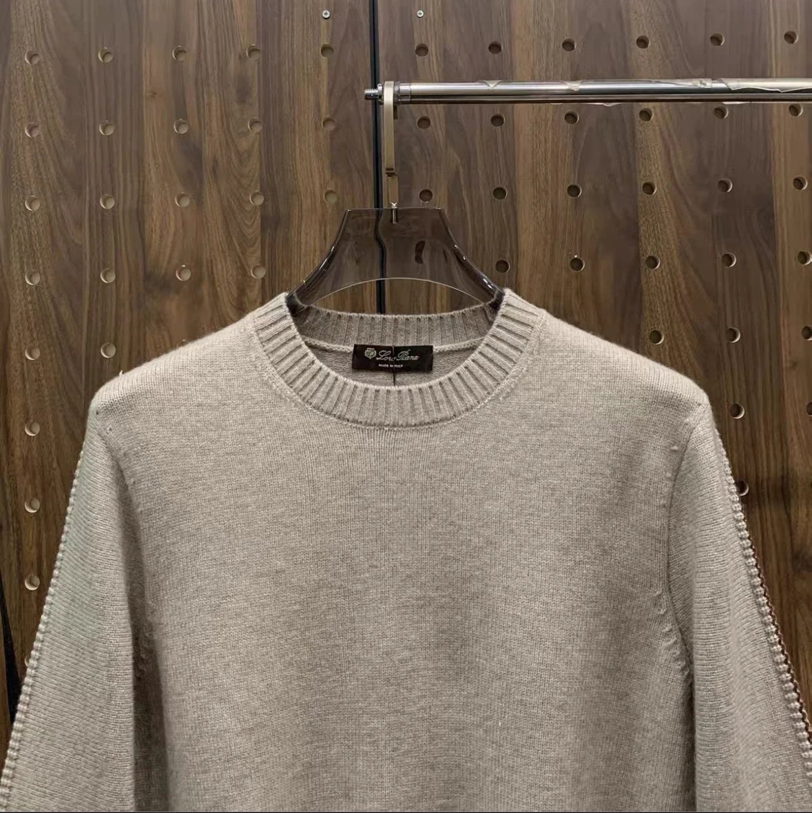 Design Ribbed Detail Crewneck Beige Sweater - 8