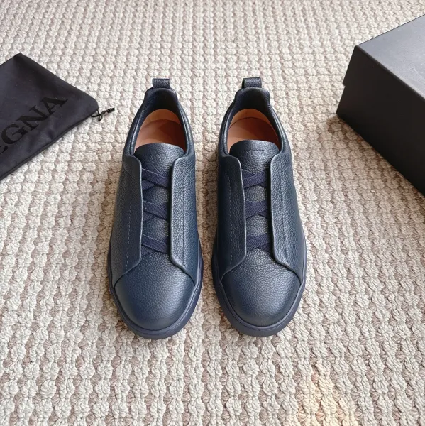 Zegna Oasi Leather Slip-On Sneakers Navy - 1