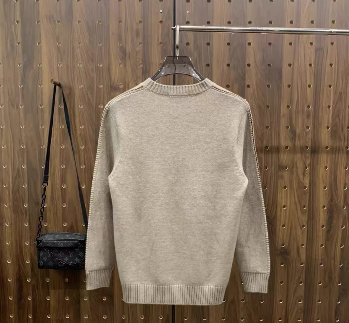 Design Ribbed Detail Crewneck Beige Sweater - 5