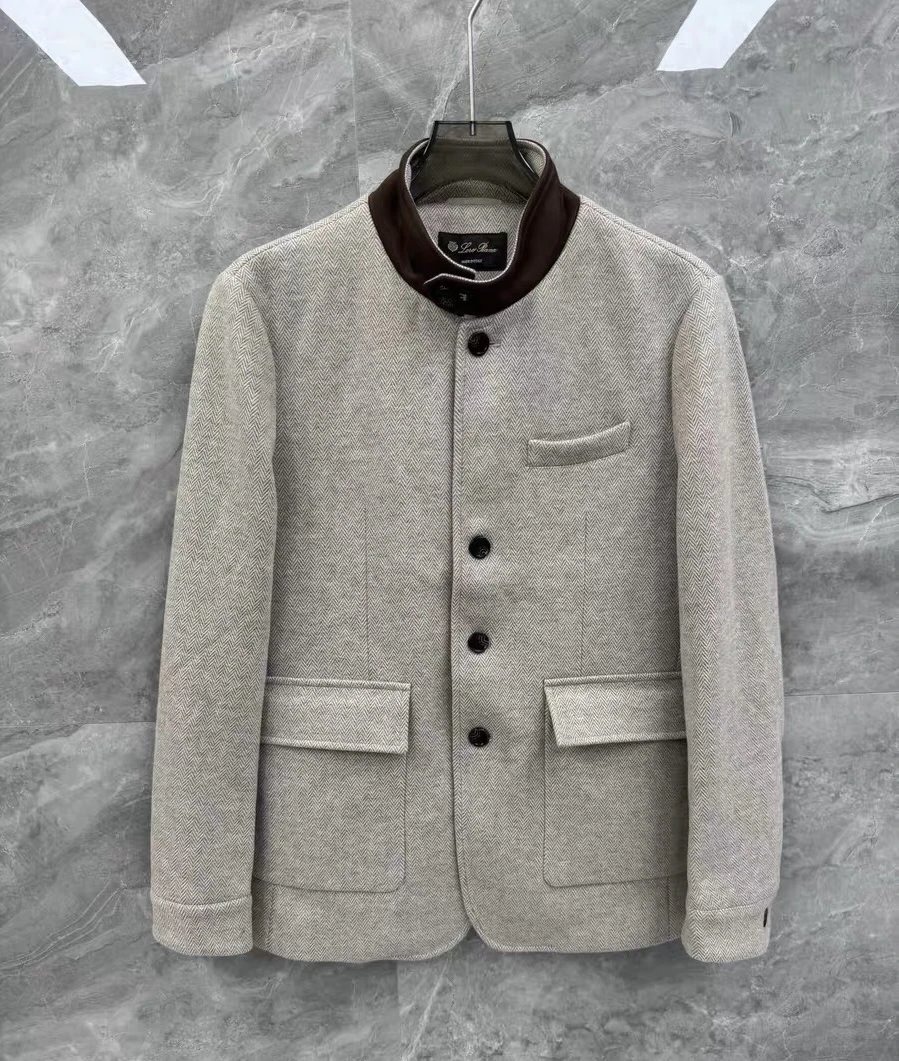Design Mandarin Collar Wool Blazer Beige Outerwear - 5