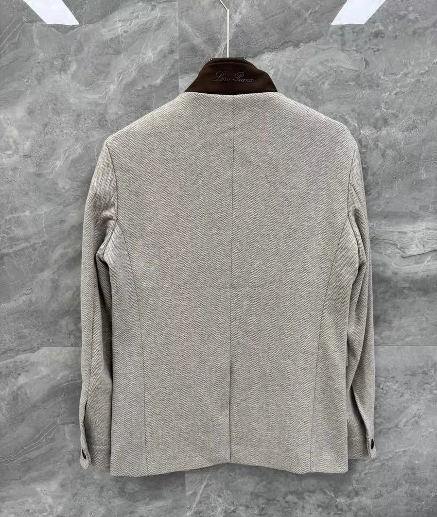 Design Mandarin Collar Wool Blazer Beige Outerwear - 6
